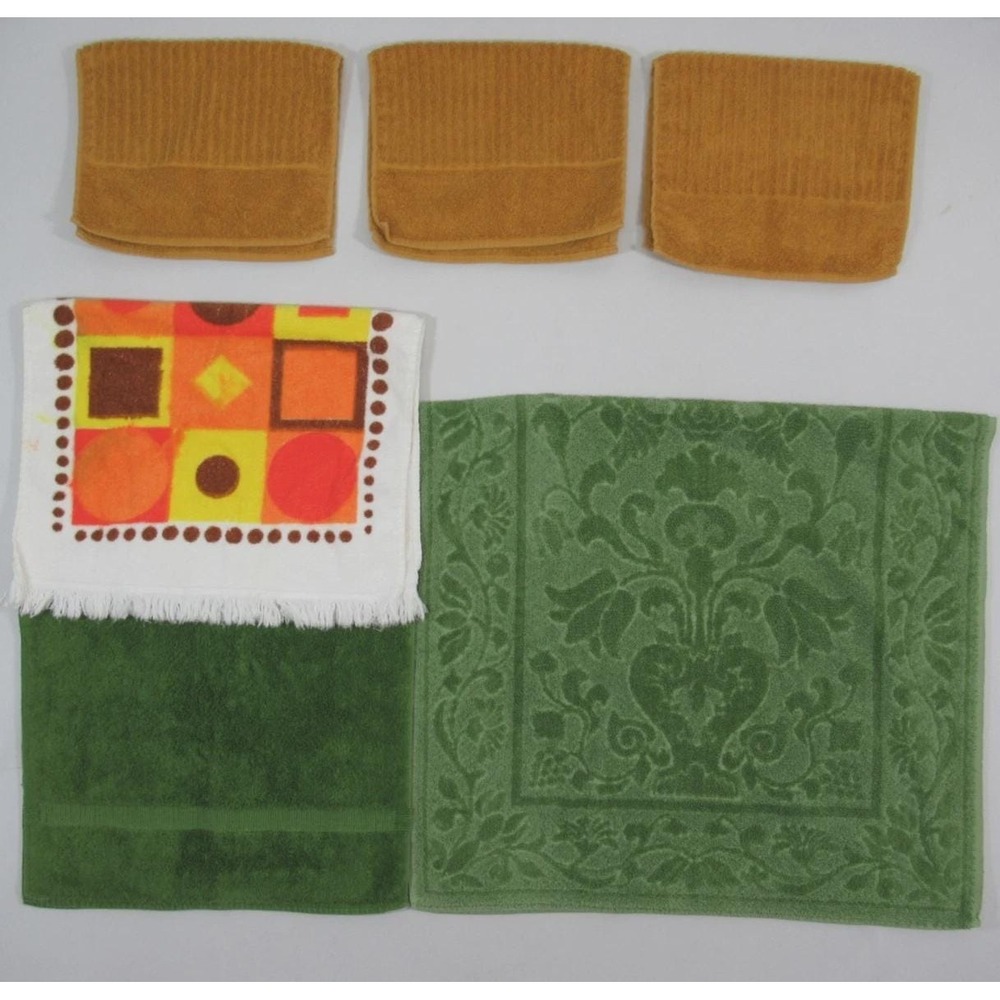 Vtg 70s Towel Lot Sculpted Cannon Royal Family Fieldcrest Avocado Green Brown